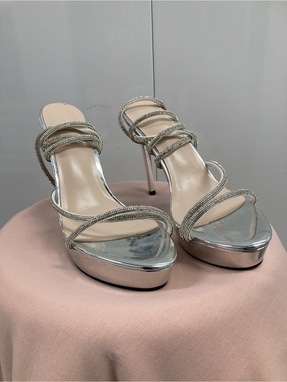 Elegant Silver Strappy Platform Heels for Women